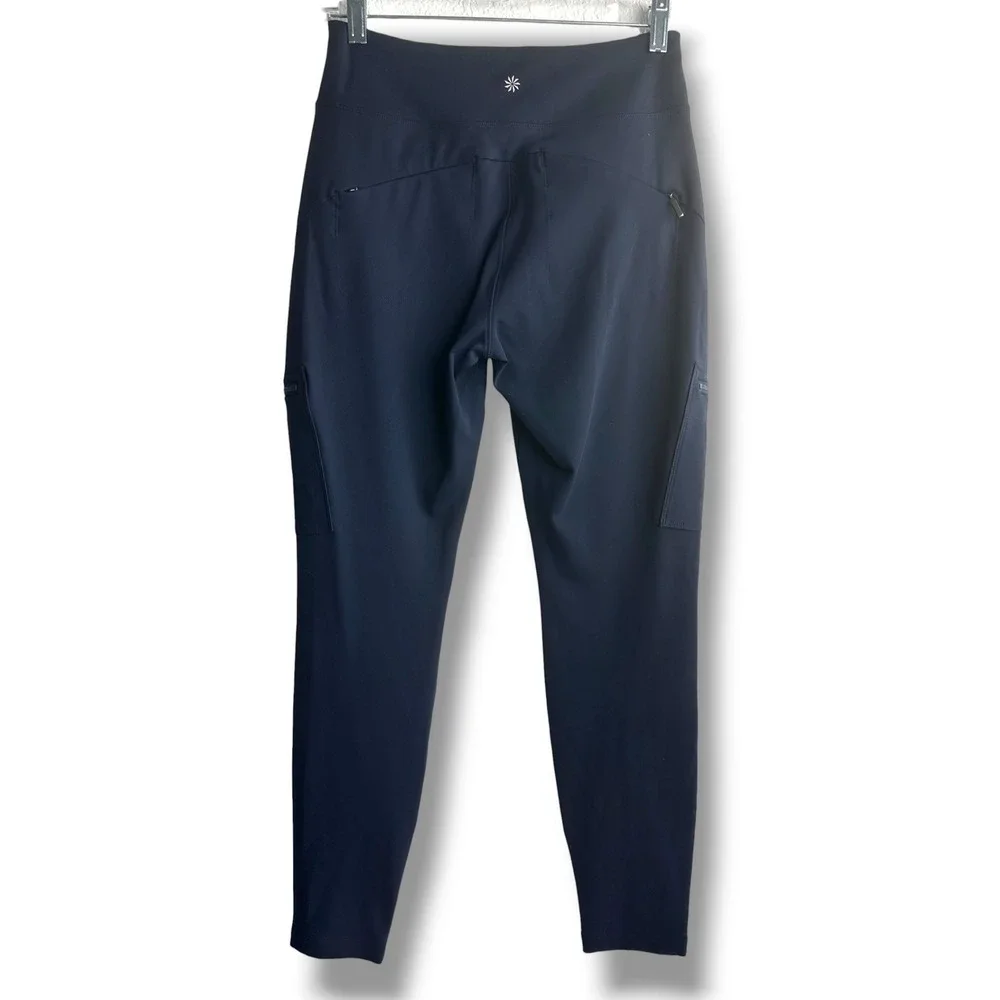 Athleta Cargo Pants Women 6 Navy Blue Headlands Hybrid Tapered Zipper Pockets